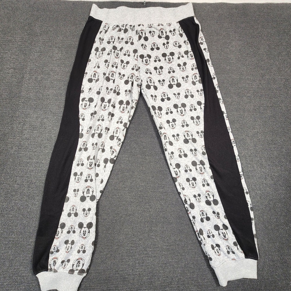 Disney Pajama Pants Women Medium‎ Gray Black Mickey Mouse All Over Print Joggers